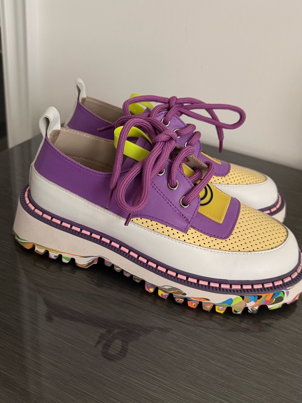 Purple & Yellow Kids Platform Sneakers